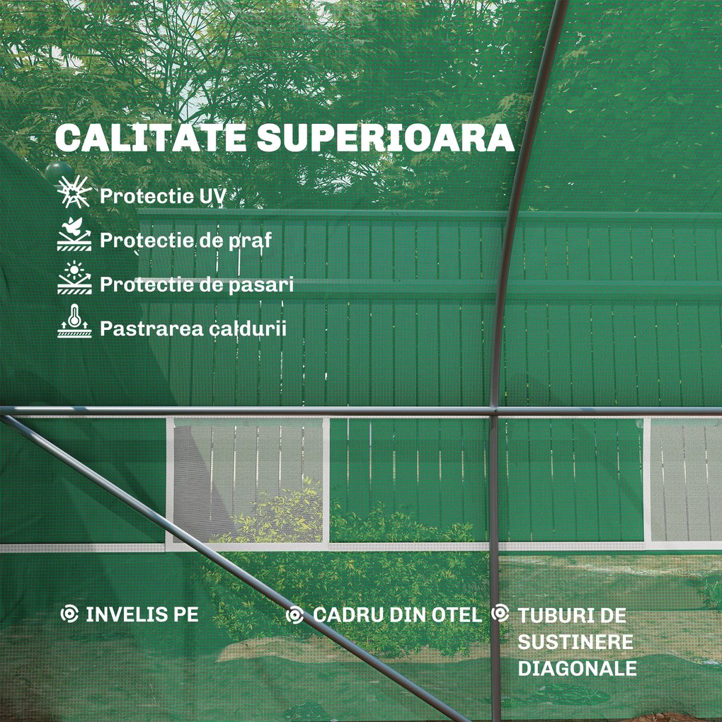 Outsunny Sera gradina, tip tunel, sera pentru plante, legume, fructe si structura din otel, Verde | Aosom Romania