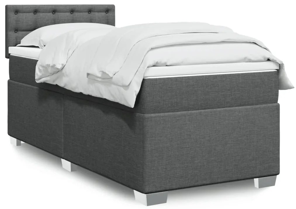 vidaXL Pat box spring cu saltea, gri închis, 100x200 cm, textil