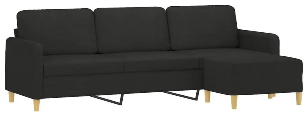 Canapea cu 3 locuri si taburet, negru, 210 cm, textil Negru, 228  x 77 x 80 cm