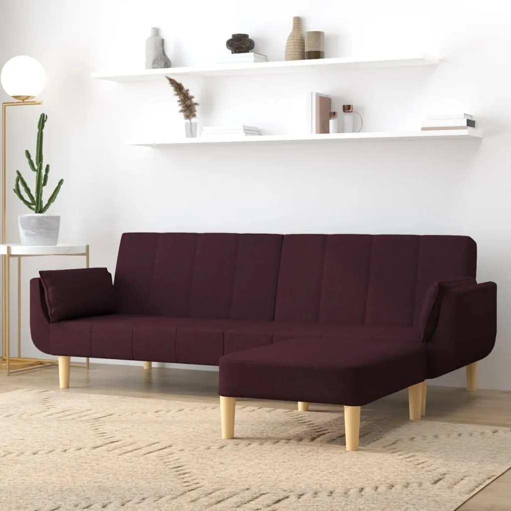 3081784 vidaXL Canapea extensibilă cu 2 locuri,taburet&2 perne,textil,violet