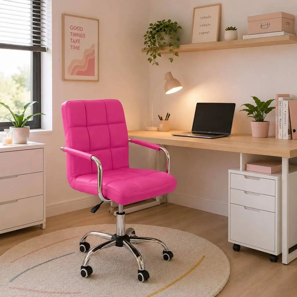 Scaun de birou copii roz din piele sintetică ergonomic si ajustabil OFF 328