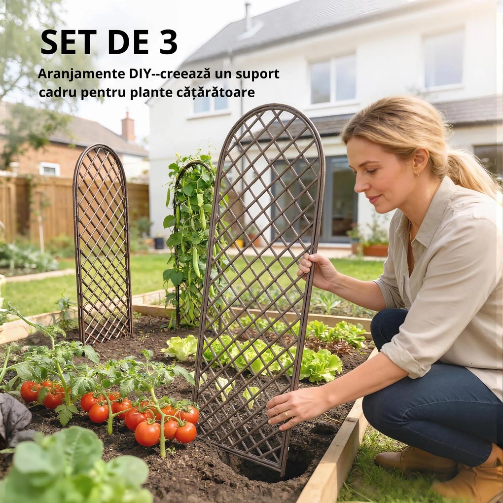 Outsunny Set de 3 spalieri de grădină din nuiele împletite Panou Arc pentru Plante cățărătoare 43 x 2 x 112 cm, efect lemn natural | Aosom Romania
