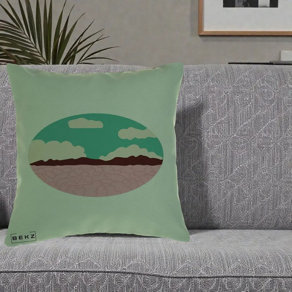 Perna Decorativa Peisaj Desert Oval Pastel, 40x40 cm, Verde, Husa Detasabila, Perna Inclusa, BEKZ®