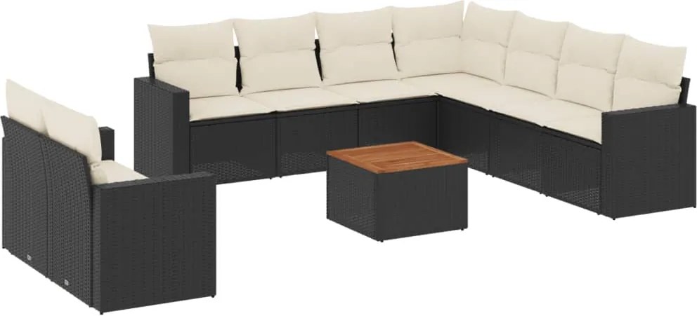 vidaXL Set canapele de grădină cu perne, 10 piese, negru, poliratan