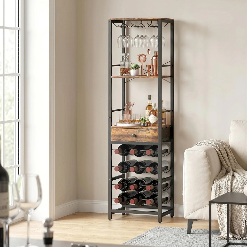 HOMCOM Dulap de Bar, Mobilier de Bar cu Sertar și Suport pentru Pahare, Maro Rustic | Aosom Romania