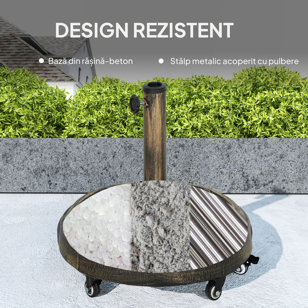 Outsunny Bază Rotundă pentru Umbrelă de Exterior, 21 kg, Bază din Rășină cu Roți și Suport pentru Umbrele de 3,3 cm/3,8 cm/4,8 cm, pentru Grădină, Terasă, Piscină, Bronz | Aosom Romania
