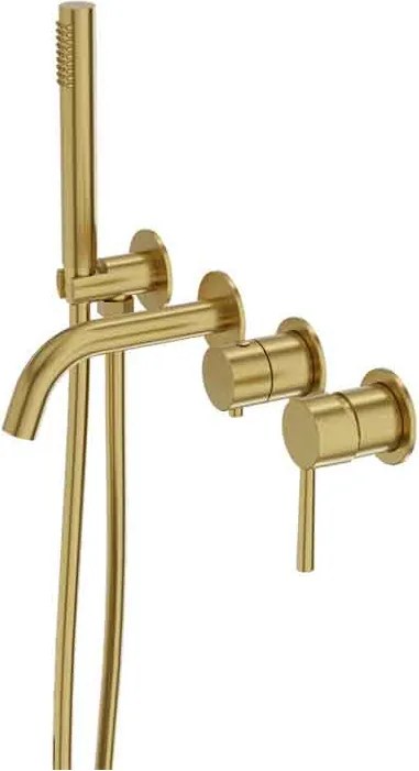 Baterie cada incastrata termostatata , auriu periat, 4 iesiri, pipa fixa 15,3 cm, LaVita Verdi Auriu periat