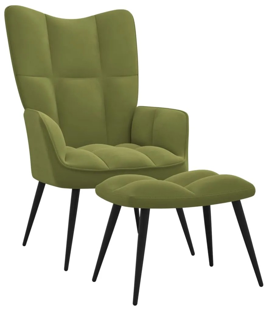 328087 vidaXL Scaun de relaxare cu taburet, verde deschis, catifea