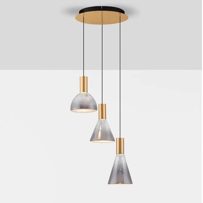 Lustra moderna cu 3 pendule LED, Metal, Sticla, Fumuriu, Voi