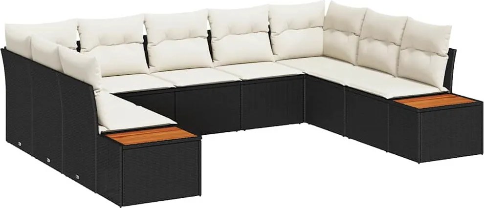 vidaXL Set de canapele pentru grădină cu pernă 9 pcs Negru Rattan poli