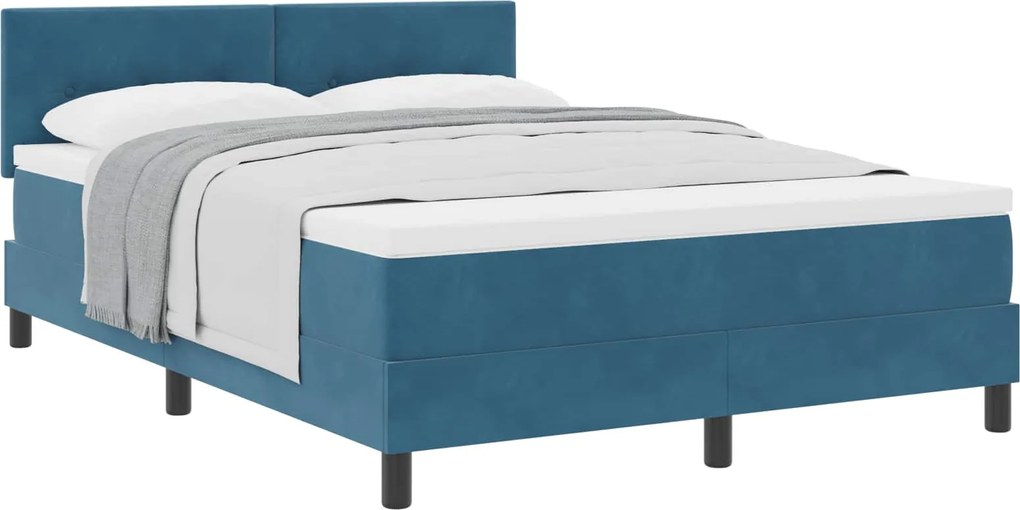 vidaXL Pat cu arcuri cu saltea Albastru închis 160 x 200 cm Catifea