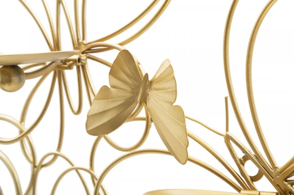 Decoratiune cu suport pentru lumanare aurie din metal, 61x12x34 cm, Butterflies Mauro Ferretti