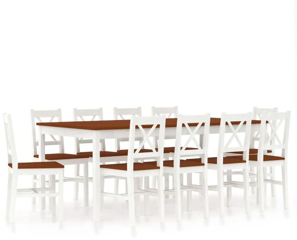 283396 vidaXL Set mobilier de bucătărie, 11 piese, alb și maro, lemn de pin