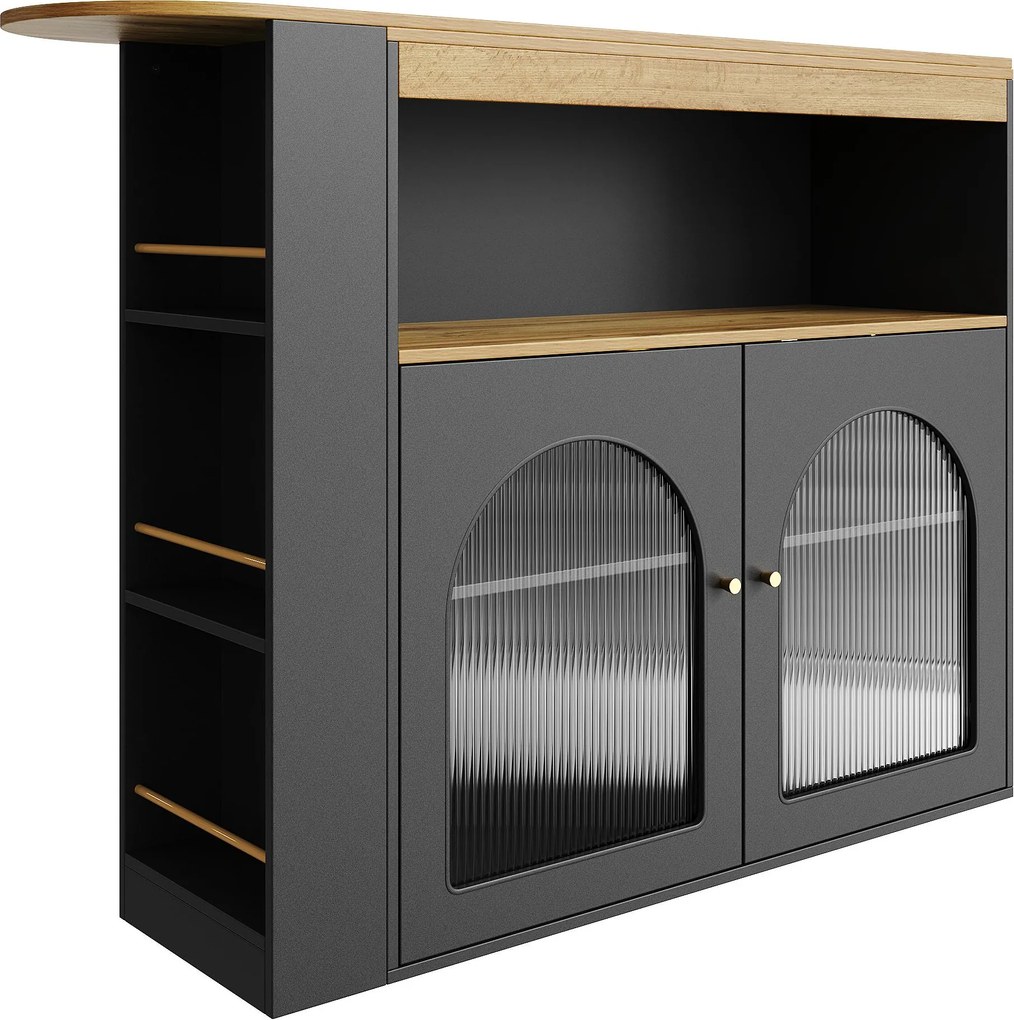 Masă de bar modernă extensibilă, cu spațiu de depozitare, Rotativă, 138-193×39×105 cm, Negru