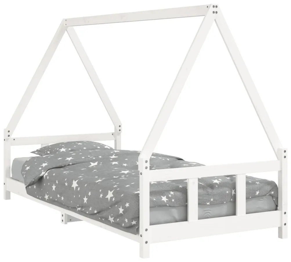 834454 vidaXL Cadru de pat pentru copii, alb, 90x200 cm, lemn masiv de pin