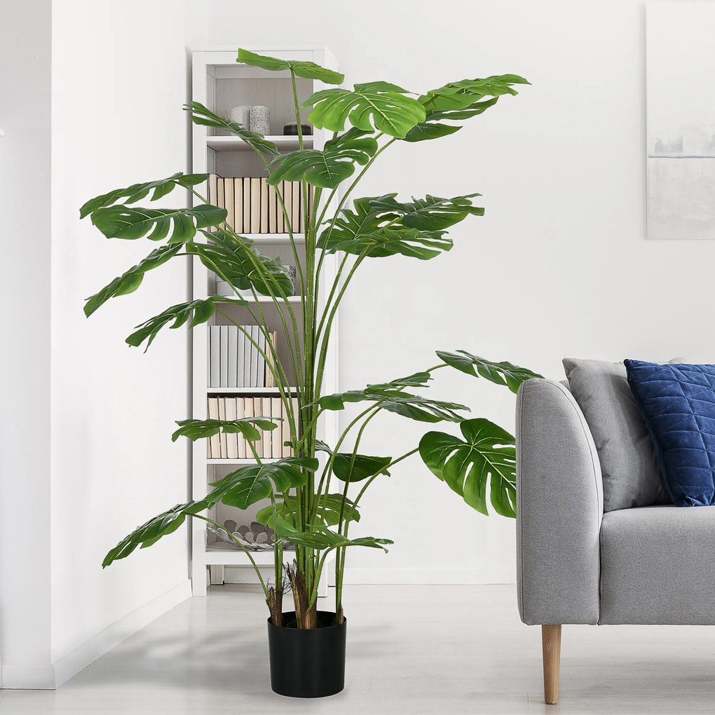 HOMCOM Monstera Deliciosa Artificiala cu Ghiveci, Planta Artificiala pentru Interior si Exterior pentru Decorarea Camerei de Zi de Acasa, 180cm