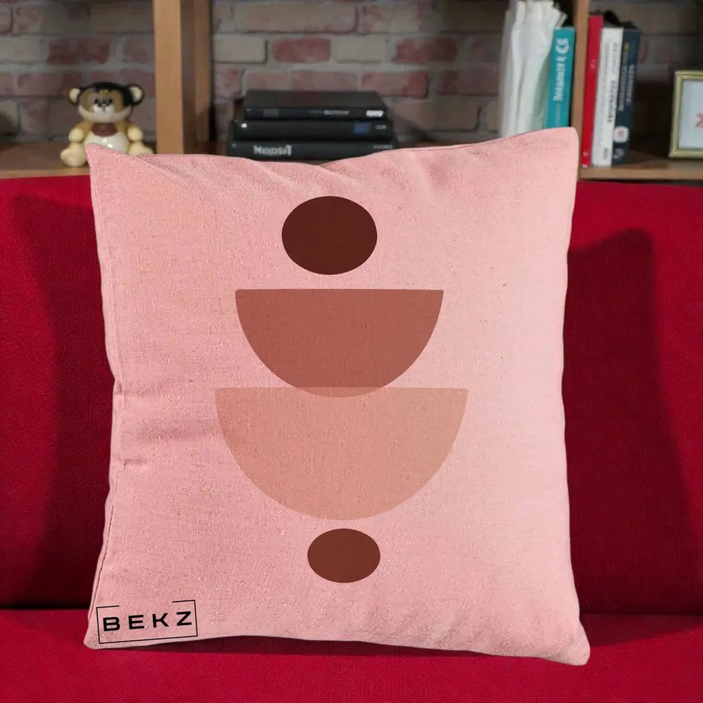 Perna Decorativa Geometric Boho Balance, 40x40 cm, Roz, Husa Detasabila, Perna Inclusa, BEKZ®