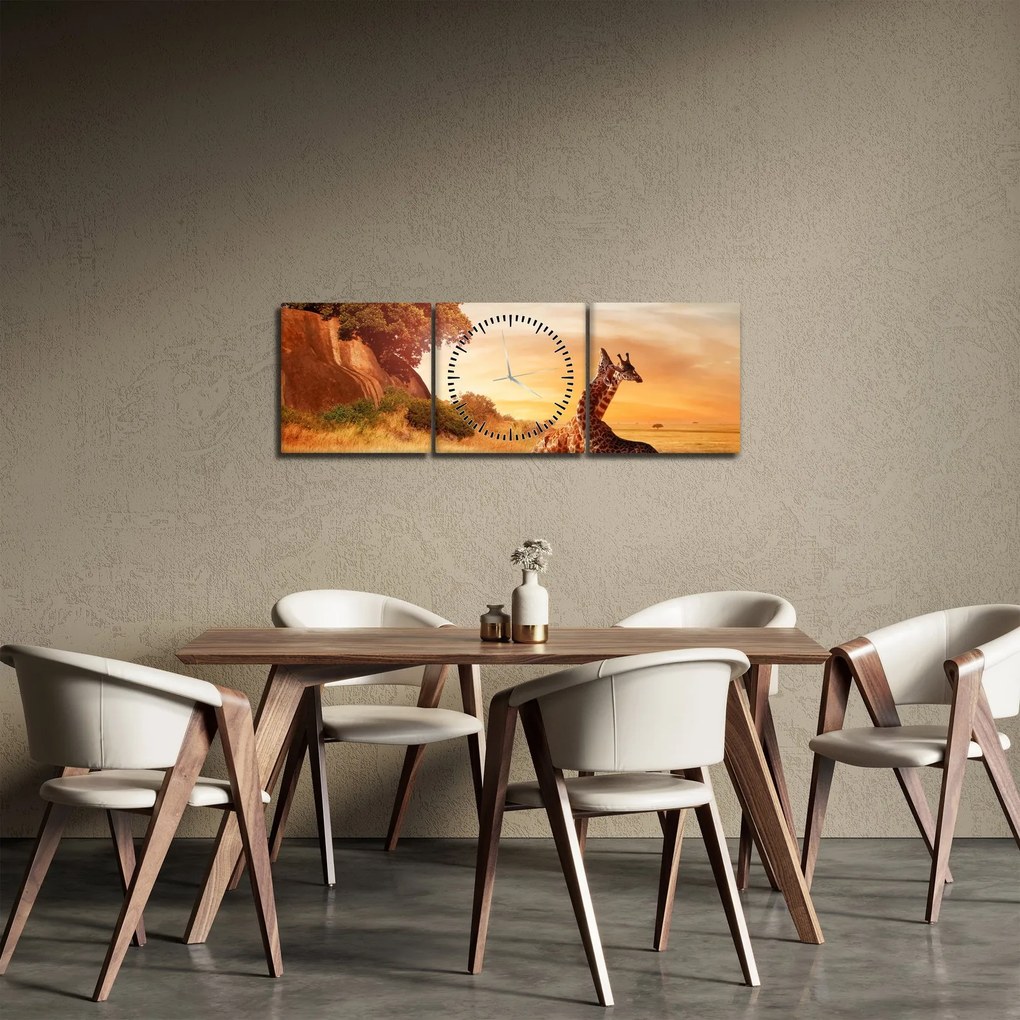Tablou Girafe în Africa (cu ceas) (90x30 cm)