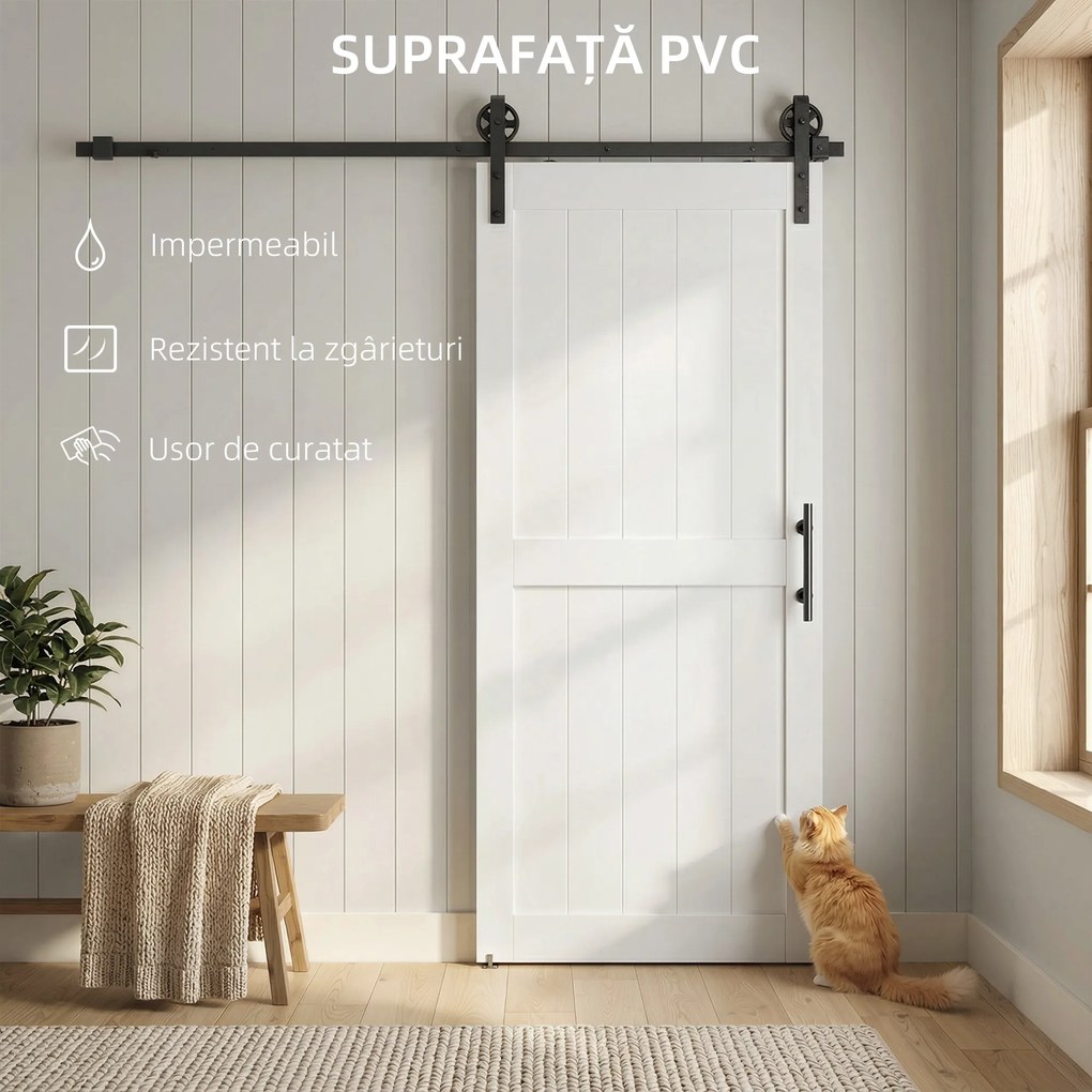 HOMCOM Ușă Glisantă de Interior 81.3x213.4cm, Șină din Oțel, Mâner Îmbunătățit, Role, Ușă de Interior în Stil Industrial, din MDF și Lemn de Pin, Impermeabilă, pentru Bucătărie, Baie, Living | Aosom Romania