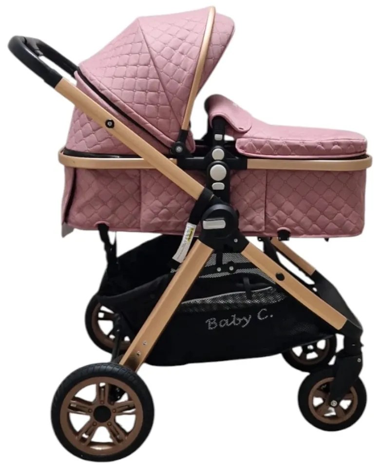 Carucior nou nascuti 2 in 1 Baby Care X2S, Maner reversibil, Cu geanta bebe, Amortizoare, Roti din cauciuc plin AVE, Spatar reglabil 3 trepte, Plasa