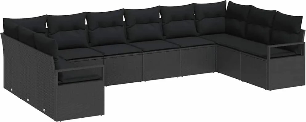 vidaXL Set de canapele pentru grădină cu pernă 10 pcs Negru poliratan