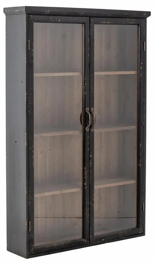Vitrina negra, din lemn cu aspect vintage, Hazem