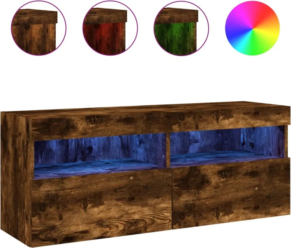 vidaXL Comodă TV de perete cu lumini LED, stejar fumuriu, 100x30x40 cm