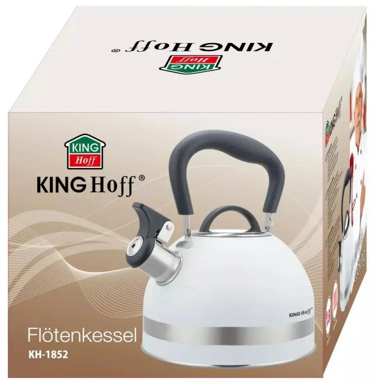 Ceainic cu fluier Kinghoff KH 1852, 1.8 l, Inductie, Maner izolat termic, Alb