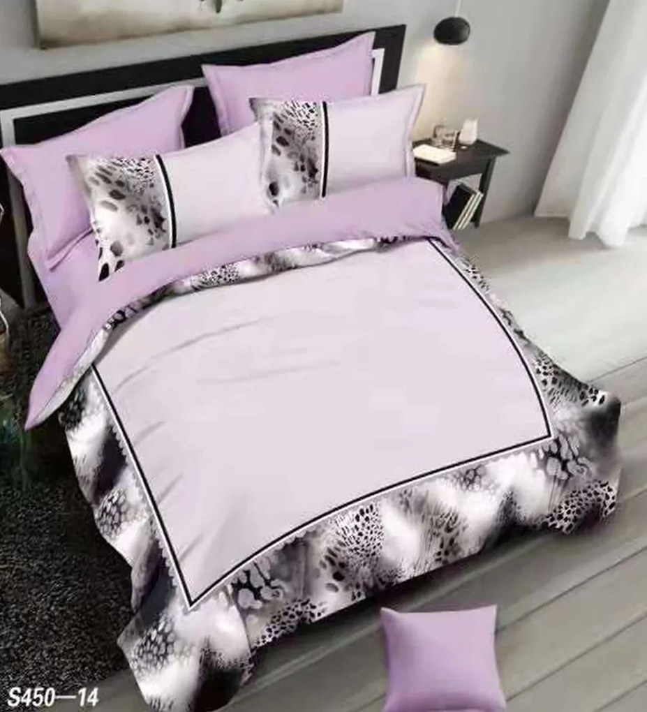 Lenjerie de pat din catifea, pat 2 persoane, 6 piese, lila / negru, S450-14