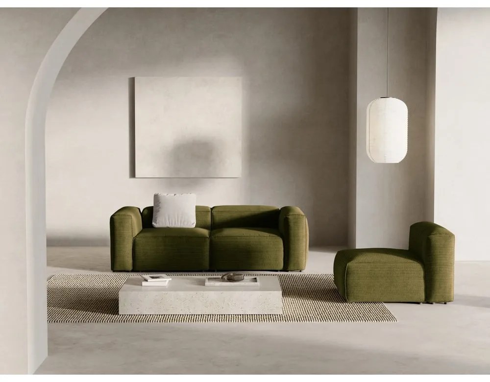 Canapea verde cu tapițerie din catifea reiată 224 cm Bergamo – Cosmopolitan Design