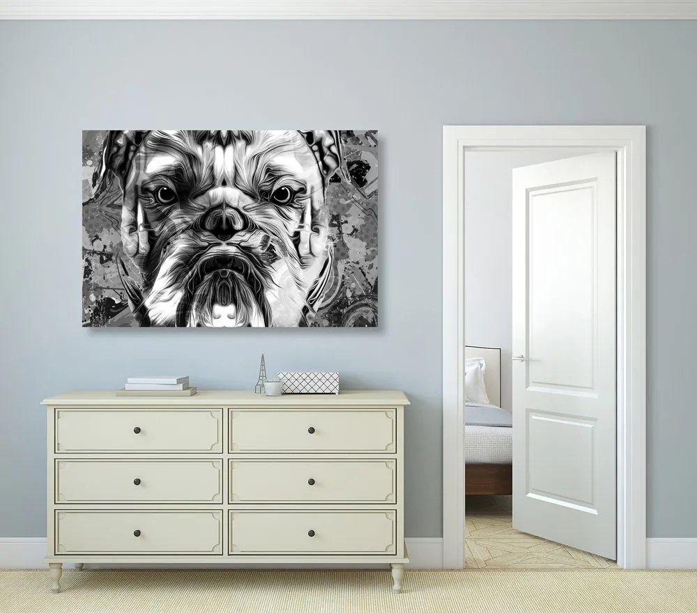 Tablou buldog în design alb-negru