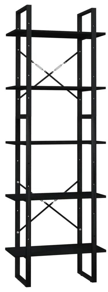 3081987 vidaXL Bibliotecă cu 5 rafturi, negru, 60x30x175 cm, lemn de pin