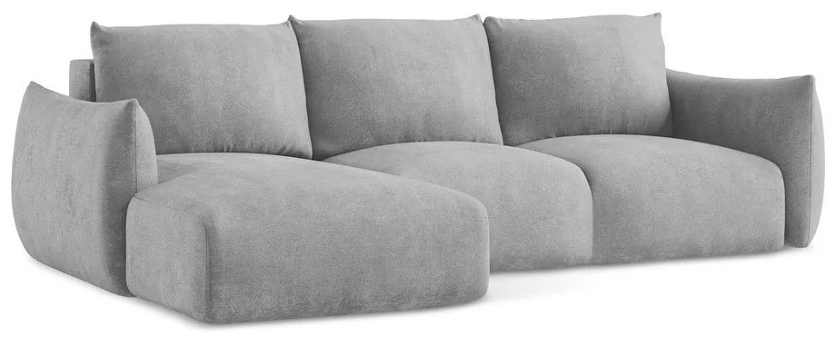 Colțar gri deschis extensibil cu tapițerie din chenille (cu colț pe partea stângă/cu șezlong) Leila – Makamii