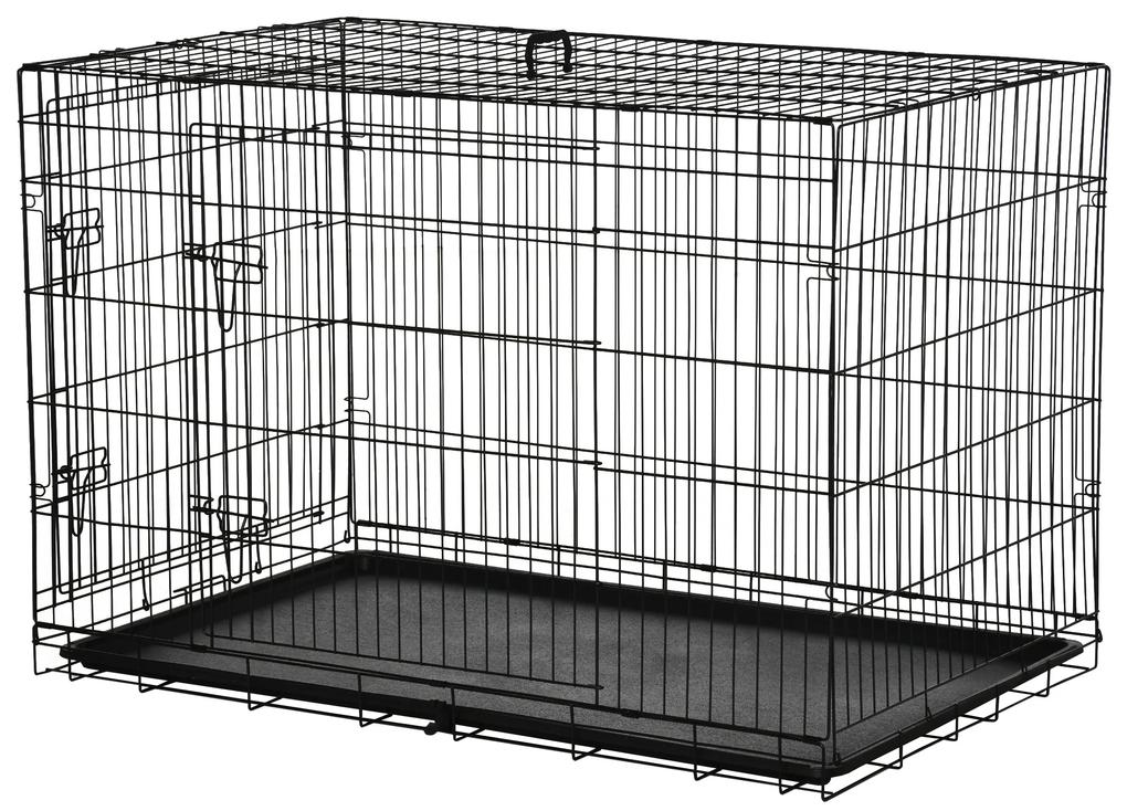 Cușcă Transport PawHut din Oțel pentru Animale, Pliabilă, Negru, 122x77x82cm | AOSOM RO