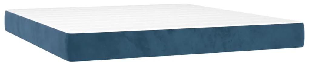 Pat box spring cu saltea, albastru inchis, 160x200 cm, catifea Albastru inchis, 160 x 200 cm, Cu blocuri patrate