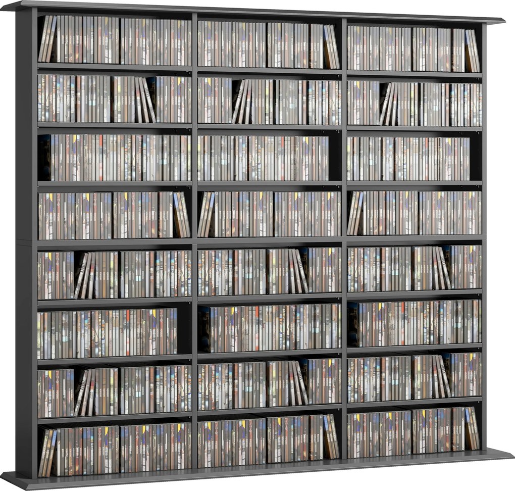 HOMCOM Dulap Suport Cd/dvd, Bibliotecă Con 8 Rafturi E 18 Rafturi Regolabili, Negru | Aosom Romania