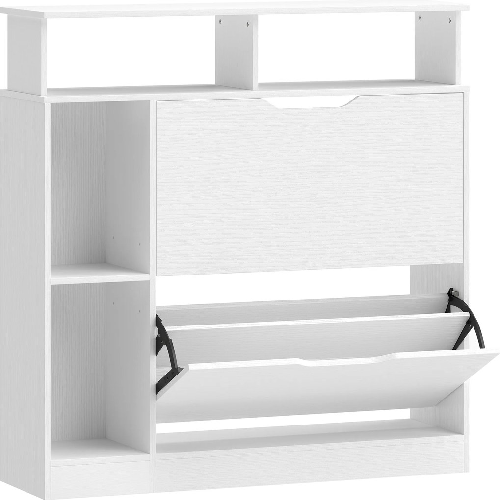 HOMCOM Dulap pentru pantofi, dulap de pantofi, 2 sertare rabatabile, compartimente deschise și raft reglabil, alb | Aosom Romania
