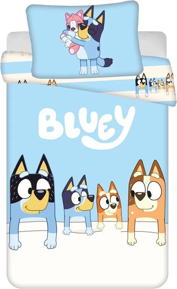 Lenjerie de pat pentru copii albastră din bumbac pentru pătuț 100x135 cm Bluey – Jerry Fabrics