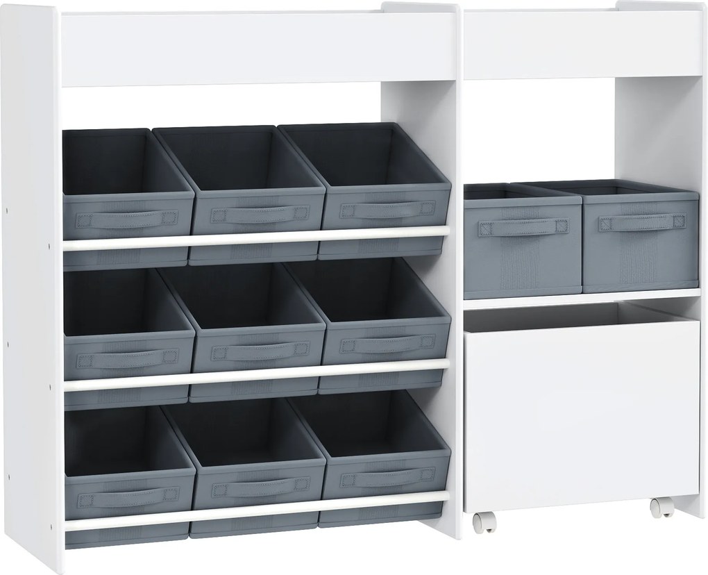 Mobilier AIYAPLAY pentru Jucării pentru Copii cu 11 Coșuri din Țesătură, Dulap și Rafturi, 105x30x80 cm, Alb | Aosom Romania