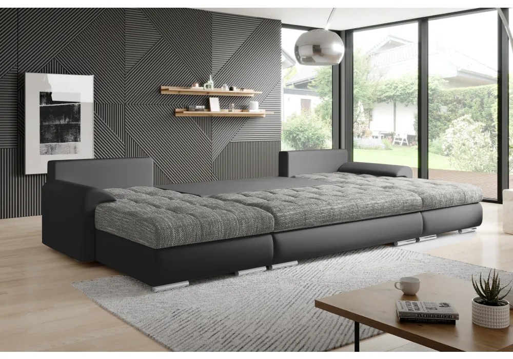 Set canapea universal, piele ecologica negru melir gri, TOLITA U UNI