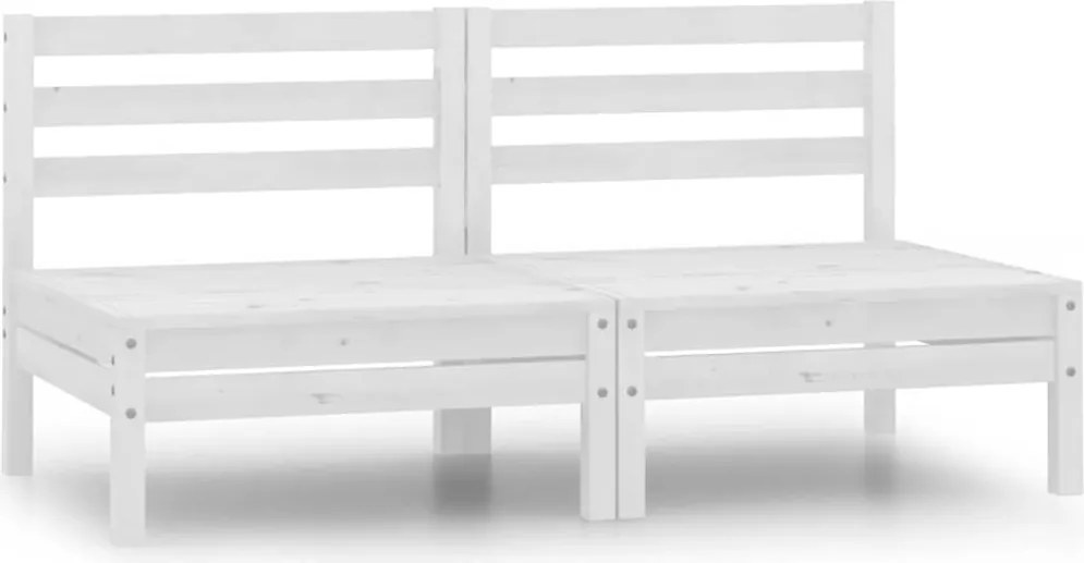 vidaXL Canapele de mijloc pentru grădină, 2 buc., alb, lemn masiv pin