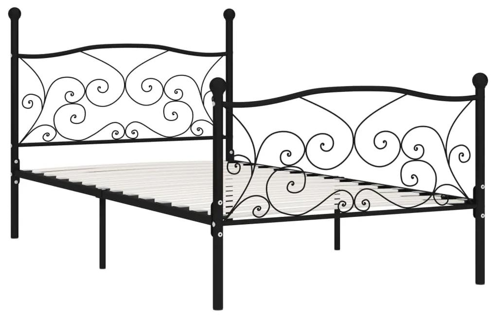 Cadru de pat cu baza din sipci, negru, 90 x 200 cm, metal Negru, 90 x 200 cm
