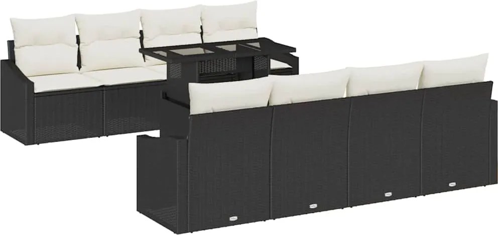 vidaXL Set de canapele pentru grădină cu pernă 9 pcs Negru poliratan