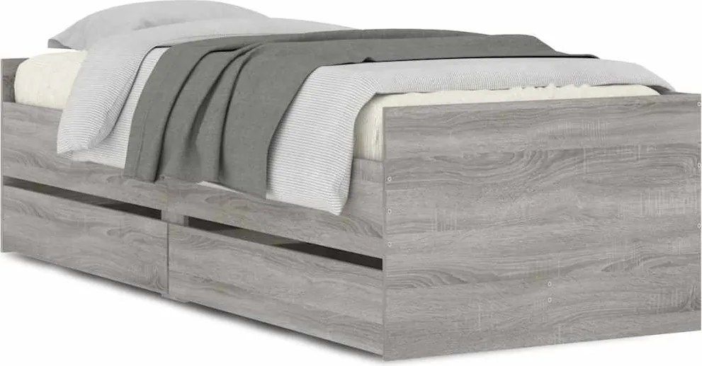 vidaXL Cadru de pat cu sertare, gri sonoma, 90x190 cm