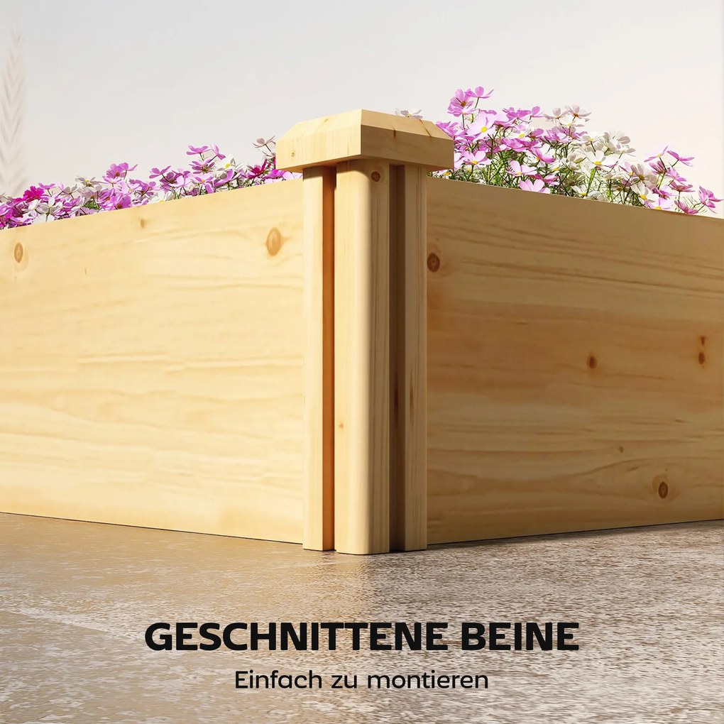 Outsunny Pat înălțat din lemn, cutie de plantare cu separator și bază deschisă, seră timpurie pentru grădină 235 x 66 x 26 cm lemn natural | Aosom Romania