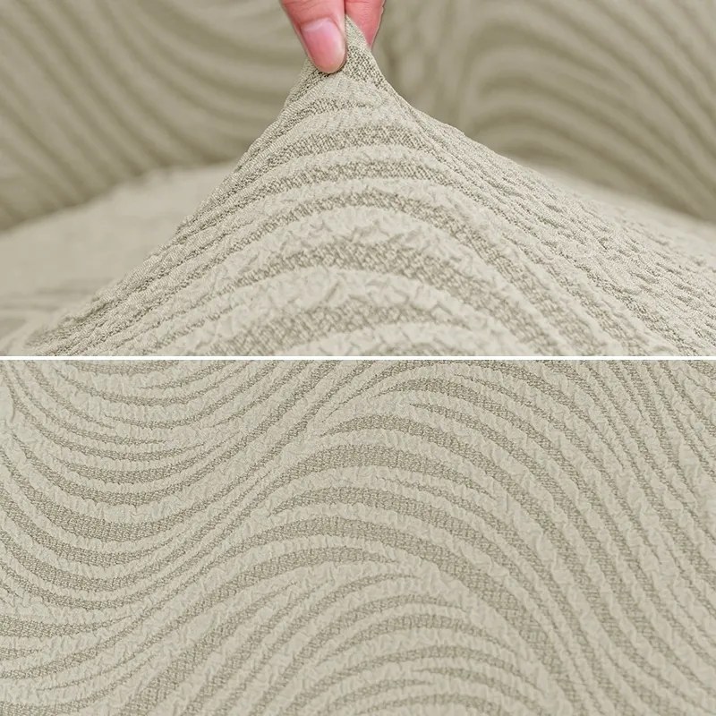 Set 2 Huse elastice pentru fotolii, cu volanas si model Jacquard Bej deschis in dungi
