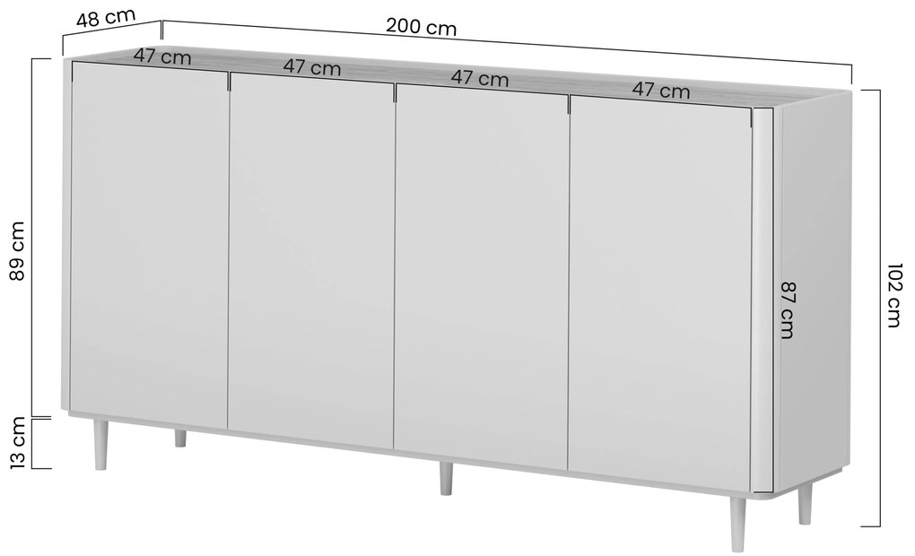 Comodă Elivo 200 cm pe picioare - cașmir / stejar uleiat