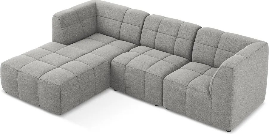 Colțar gri cu tapițerie din țesătură bouclé (cu colț pe partea stângă/cu șezlong) Aloha – Makamii