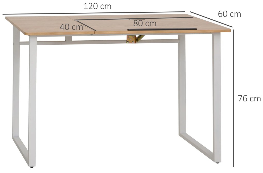 HOMCOM Birou masa de lucru cu blat reglabil pe colt alb 120 x 60 x 76cm