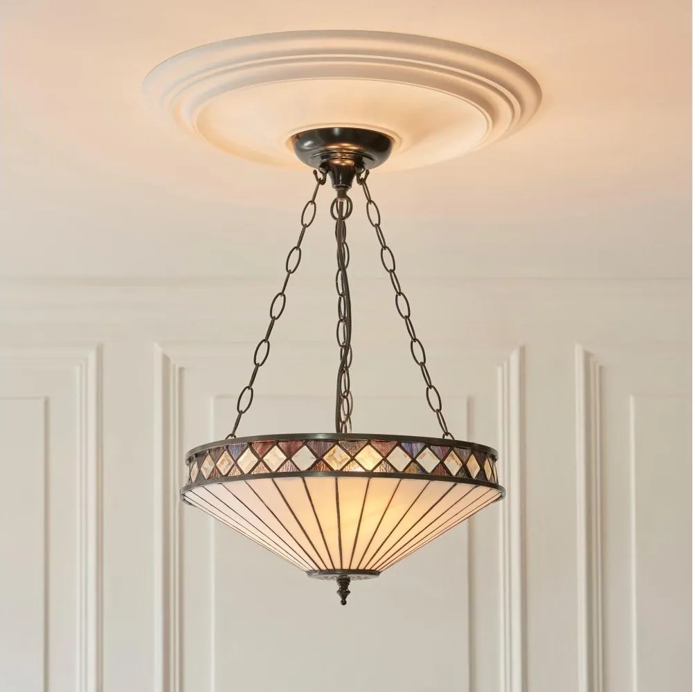 Endon 111870 - Candelabru suspendat pe lanț Tiffany FARGO 3xE27/10W/230V diam. 41,5 cm